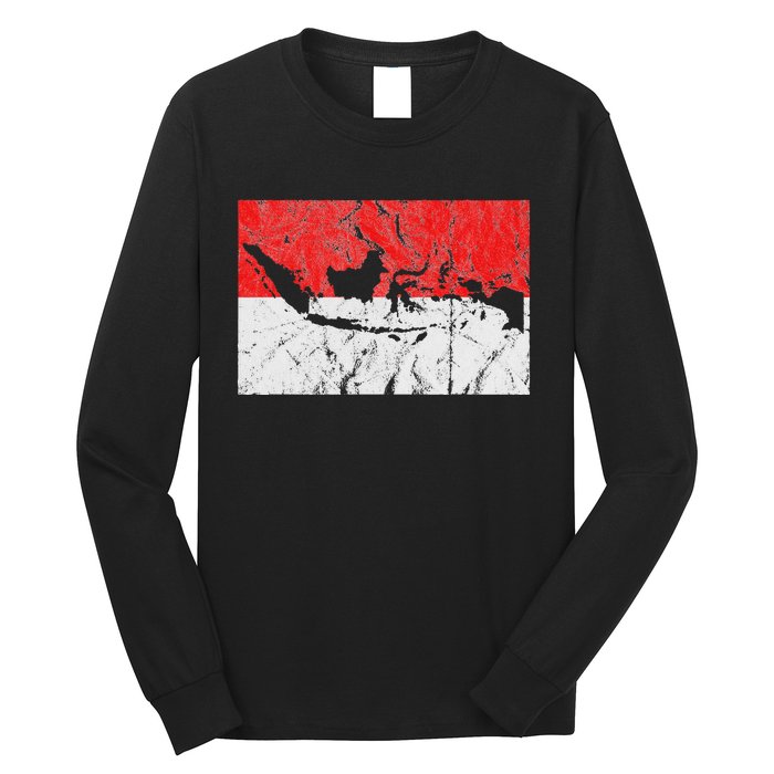 Indonesia Indonesian Flag Map Outline Silhouette Travel Asia Long Sleeve Shirt