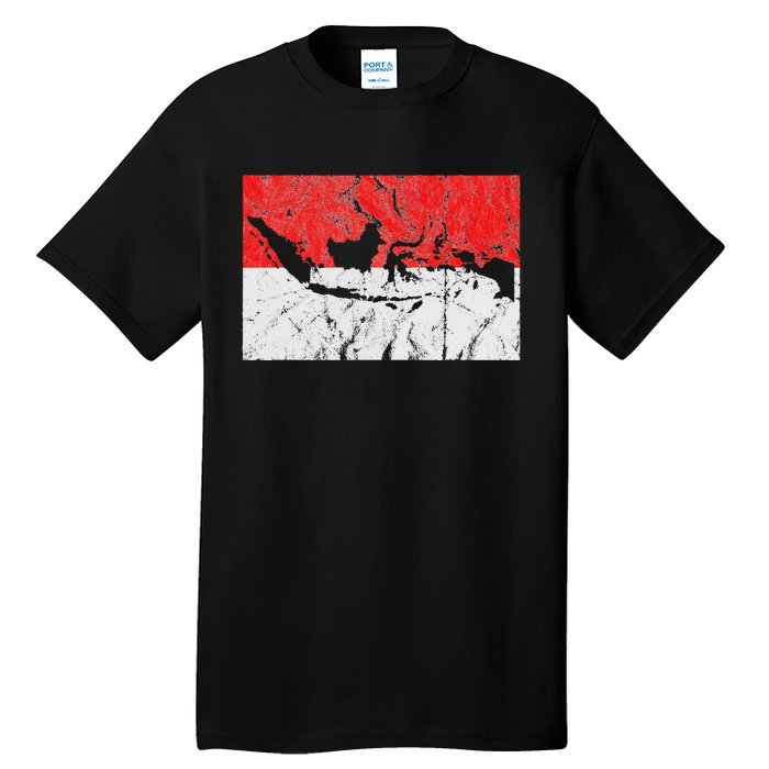 Indonesia Indonesian Flag Map Outline Silhouette Travel Asia Tall T-Shirt