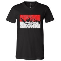 Indonesia Indonesian Flag Map Outline Silhouette Travel Asia V-Neck T-Shirt