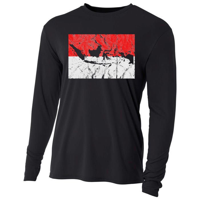 Indonesia Indonesian Flag Map Outline Silhouette Travel Asia Cooling Performance Long Sleeve Crew