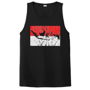 Indonesia Indonesian Flag Map Outline Silhouette Travel Asia PosiCharge Competitor Tank