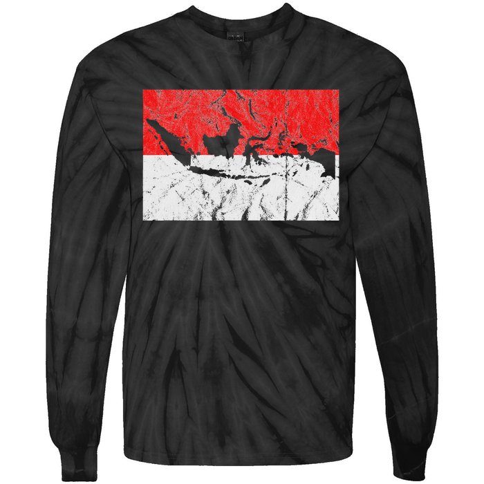 Indonesia Indonesian Flag Map Outline Silhouette Travel Asia Tie-Dye Long Sleeve Shirt