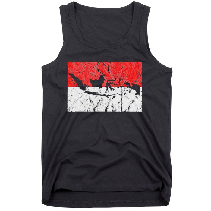 Indonesia Indonesian Flag Map Outline Silhouette Travel Asia Tank Top