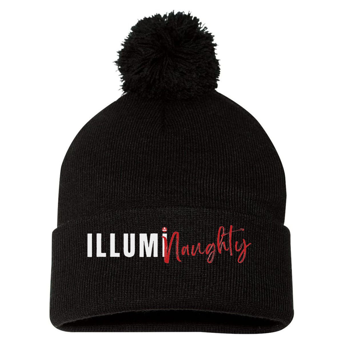 Illuminaughty Illuminati Funny Conspiracy Pom Pom 12in Knit Beanie