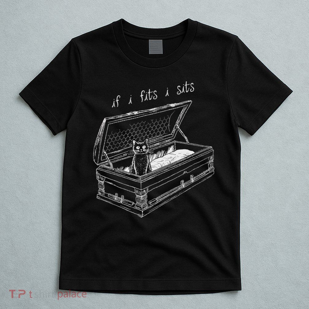 If I Fits I Sits Black Cat Coffin Kitty Sitting In A Casket T-Shirt