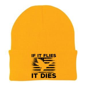 If It Flies It Dies American Flag Duck Hunter Gift Knit Cap Winter Beanie