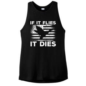 If It Flies It Dies American Flag Duck Hunter Gift Ladies PosiCharge Tri-Blend Wicking Tank