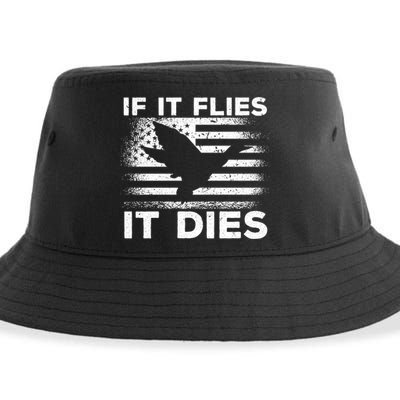 If It Flies It Dies American Flag Duck Hunter Gift Sustainable Bucket Hat
