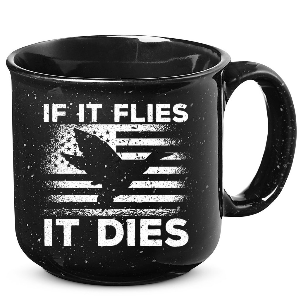 If It Flies It Dies American Flag Duck Hunter Gift 15oz Campfire Ceramic Mug