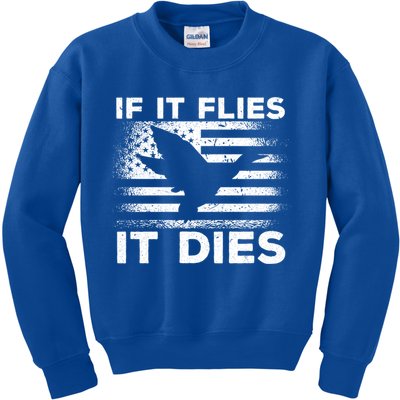 If It Flies It Dies American Flag Duck Hunter Gift Kids Sweatshirt