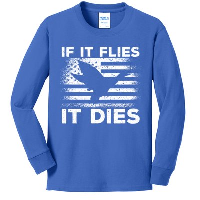 If It Flies It Dies American Flag Duck Hunter Gift Kids Long Sleeve Shirt