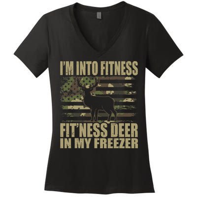 I'm Into Fitness Fit'ness Deer In My Freezer  Women's V-Neck T-Shirt