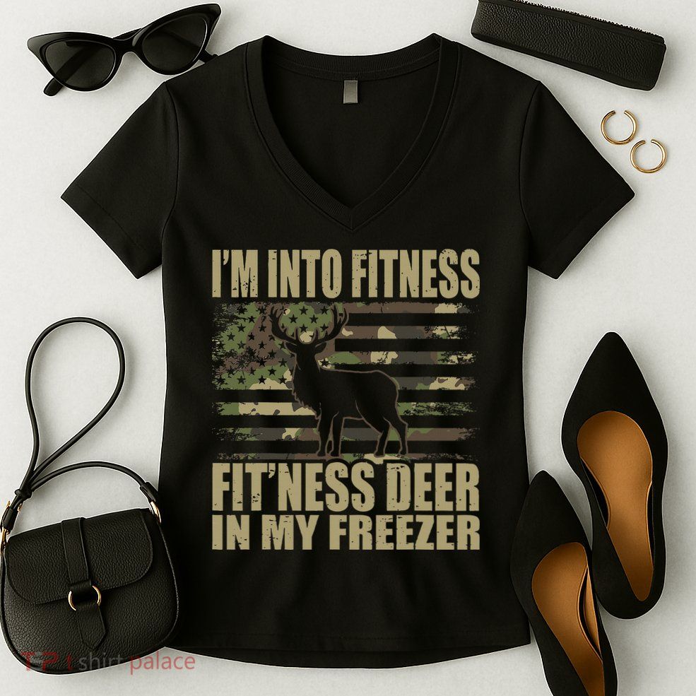 I'm Into Fitness Fit'ness Deer In My Freezer  Women's V-Neck T-Shirt