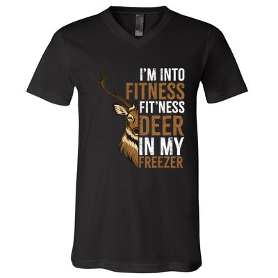 IM Into Fitness FitNess Deer In My Freezer Hunting Deer V-Neck T-Shirt