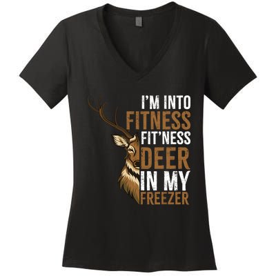 IM Into Fitness FitNess Deer In My Freezer Hunting Deer Women's V-Neck T-Shirt