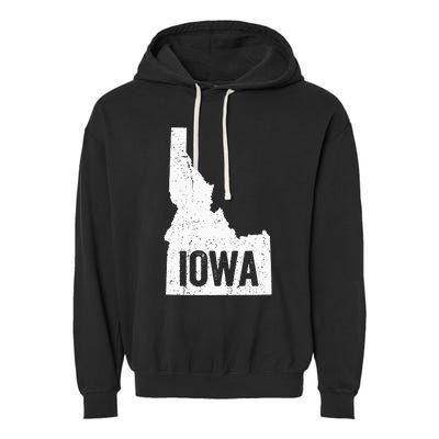 Idaho Iowa Funny Geography Mix Up Garment-Dyed Fleece Hoodie