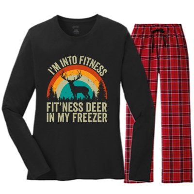 IM Into Fitness FitNess Deer In My Freezer Hunting Husband Women's Long Sleeve Flannel Pajama Set 