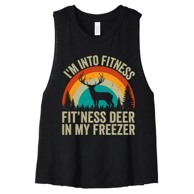 IM Into Fitness FitNess Deer In My Freezer Hunting Husband Women's Racerback Cropped Tank