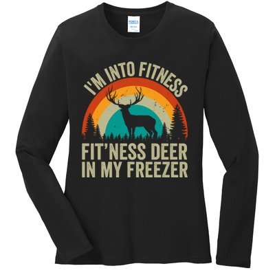 IM Into Fitness FitNess Deer In My Freezer Hunting Husband Ladies Long Sleeve Shirt