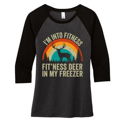 IM Into Fitness FitNess Deer In My Freezer Hunting Husband Women's Tri-Blend 3/4-Sleeve Raglan Shirt