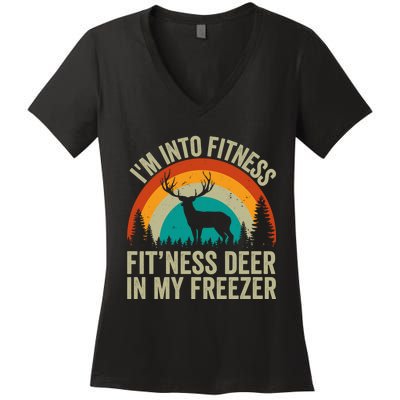 IM Into Fitness FitNess Deer In My Freezer Hunting Husband Women's V-Neck T-Shirt