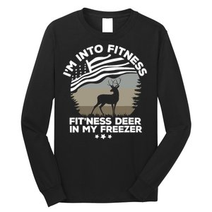 IM Into Fitness FitNess Deer In My Freezer Deer Flag Long Sleeve Shirt