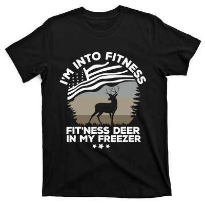 IM Into Fitness FitNess Deer In My Freezer Deer Flag T-Shirt