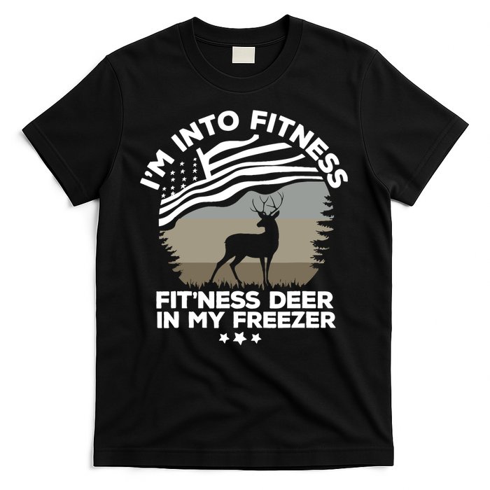 IM Into Fitness FitNess Deer In My Freezer Deer Flag T-Shirt