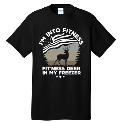 IM Into Fitness FitNess Deer In My Freezer Deer Flag Tall T-Shirt