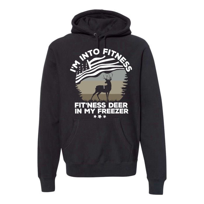 IM Into Fitness FitNess Deer In My Freezer Deer Flag Premium Hoodie