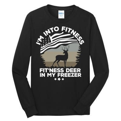 IM Into Fitness FitNess Deer In My Freezer Deer Flag Tall Long Sleeve T-Shirt