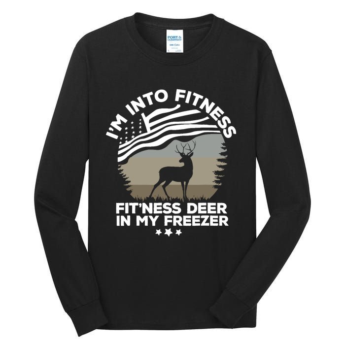 IM Into Fitness FitNess Deer In My Freezer Deer Flag Tall Long Sleeve T-Shirt