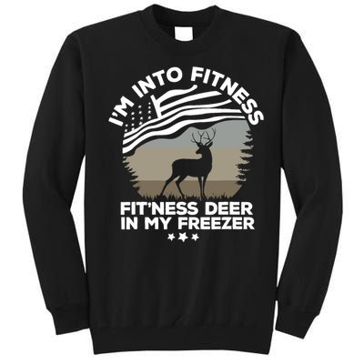 IM Into Fitness FitNess Deer In My Freezer Deer Flag Tall Sweatshirt