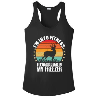 IM Into Fitness FitNess Deer In My Freezer Hunting Husband Ladies PosiCharge Competitor Racerback Tank