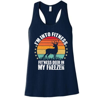 IM Into Fitness FitNess Deer In My Freezer Hunting Husband Women's Racerback Tank