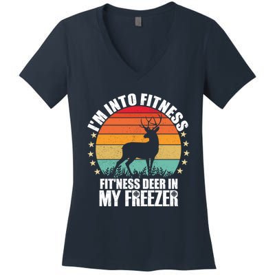 IM Into Fitness FitNess Deer In My Freezer Hunting Husband Women's V-Neck T-Shirt