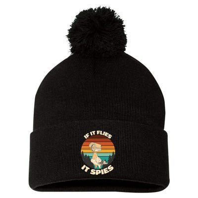 If It Flies It Spies Bird Watcher Government Spying Pom Pom 12in Knit Beanie