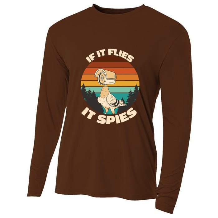 If It Flies It Spies Bird Watcher Government Spying Cooling Performance Long Sleeve Crew