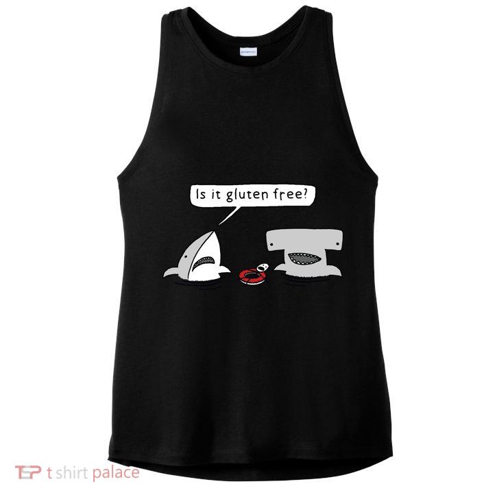 Is It Gluten Free Two Sharks Graphic Ladies PosiCharge Tri-Blend Wicking Tank