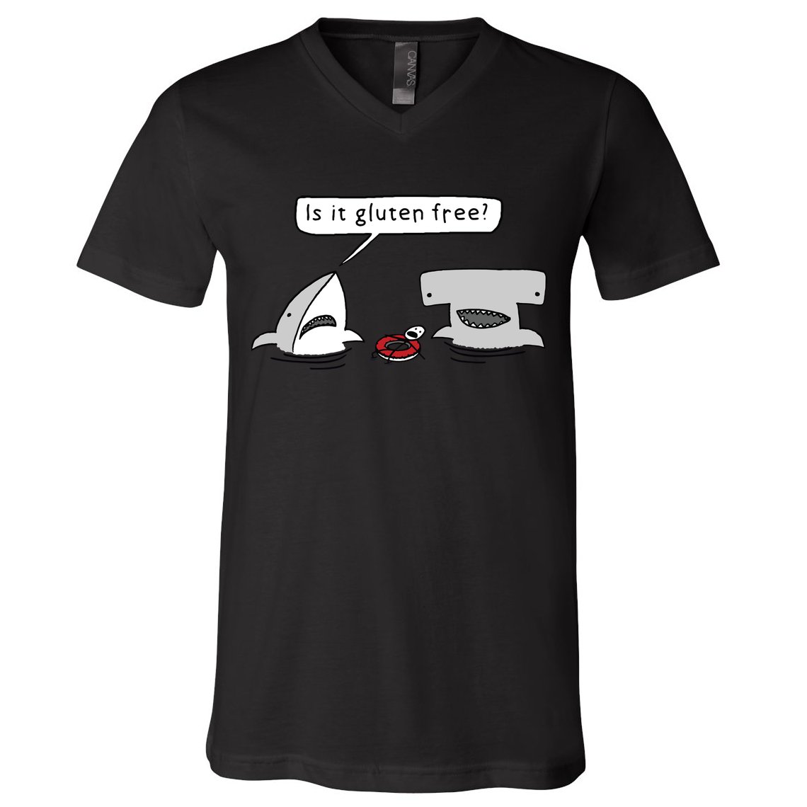 Is It Gluten Free Two Sharks Graphic V-Neck T-Shirt