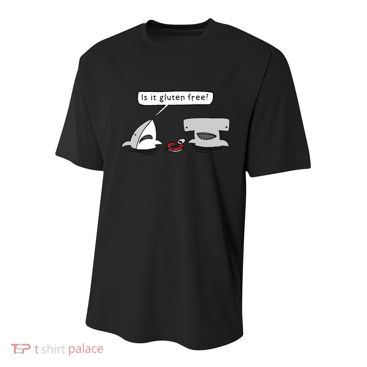 Is It Gluten Free Two Sharks Graphic Youth Performance Sprint T-Shirt