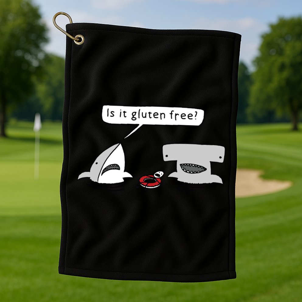 Is It Gluten Free Two Sharks Graphic Golf Towel
