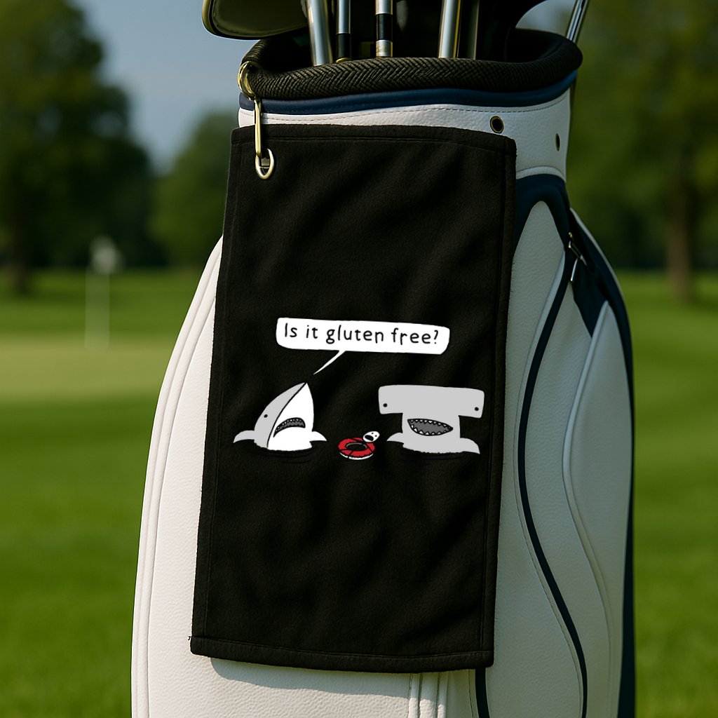Is It Gluten Free Two Sharks Graphic Golf Towel