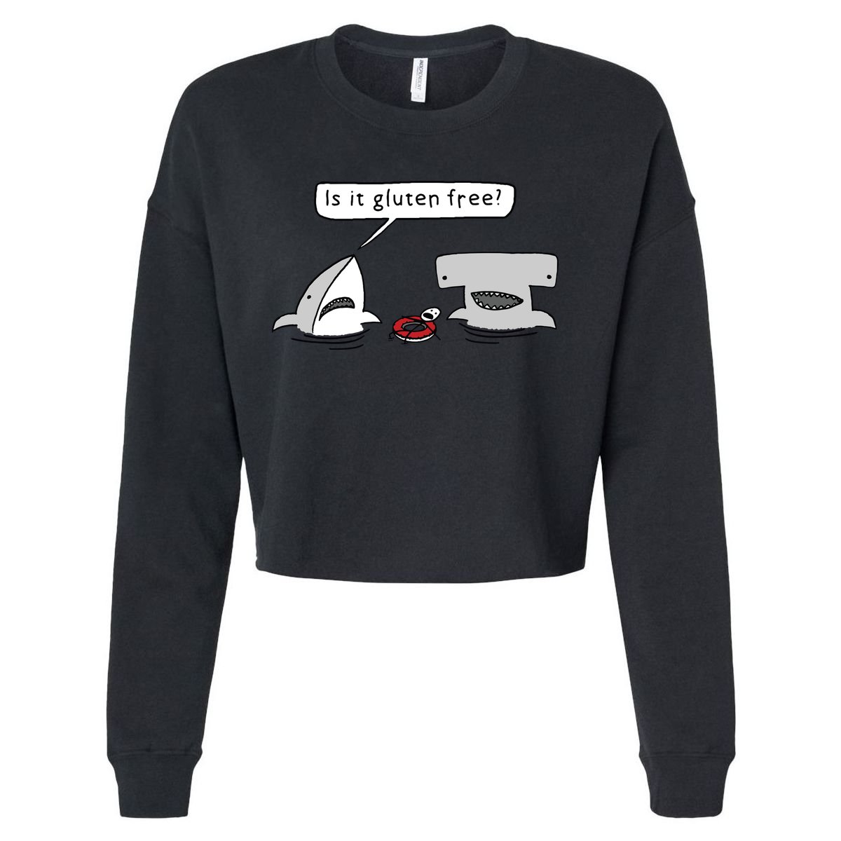 Is It Gluten Free Two Sharks Graphic Cropped Pullover Crew