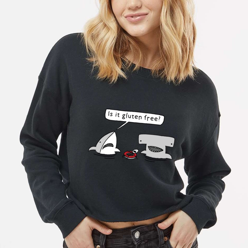Is It Gluten Free Two Sharks Graphic Cropped Pullover Crew