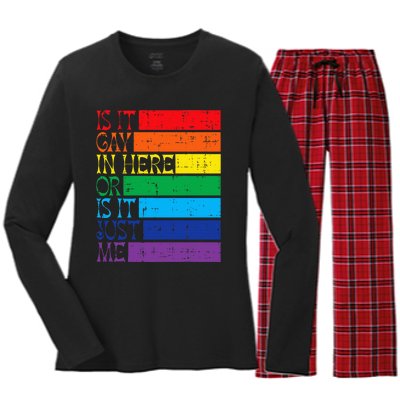 Is It Gay In Here Rainbow Pride Flag Lgbtq Women's Long Sleeve Flannel Pajama Set 