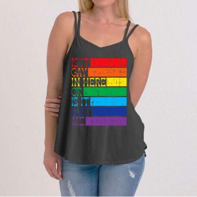 Is It Gay In Here Rainbow Pride Flag Lgbtq Women's Strappy Tank