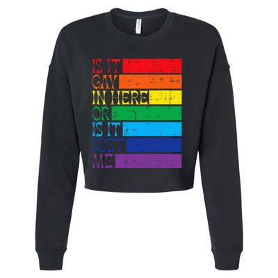 Is It Gay In Here Rainbow Pride Flag Lgbtq Cropped Pullover Crew