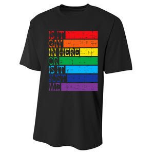 Is It Gay In Here Rainbow Pride Flag Lgbtq Performance Sprint T-Shirt