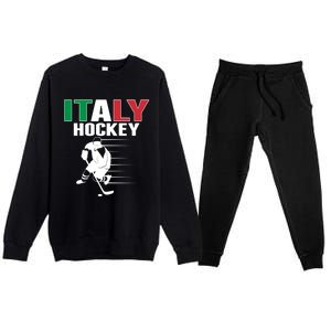 Italy Ice Hockey Fans Jersey Support Italian Hockey Team Great Gift Premium Crewneck Sweatsuit Set